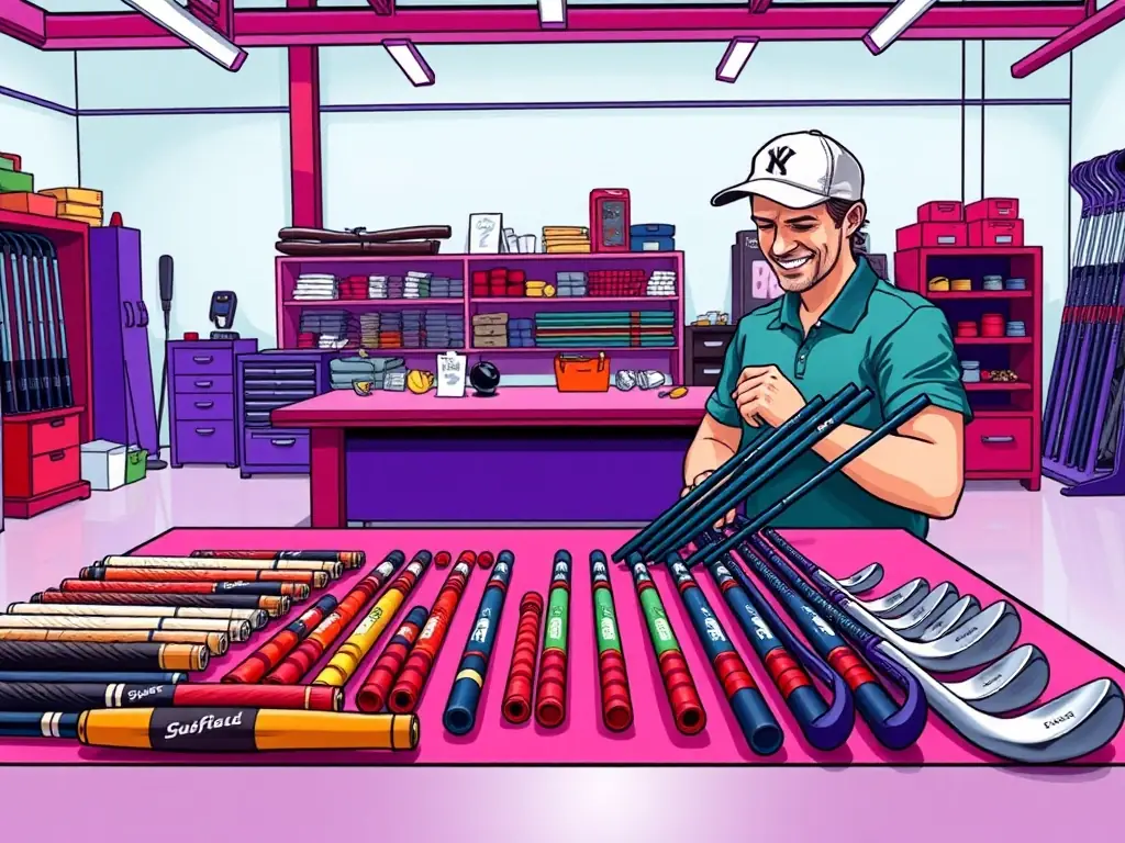 A detailed image of various customization options available for golf clubs, including different grips, shafts, and club head finishes, highlighting the personalized experience offered by SXY Golf's Custom Crafted collection.