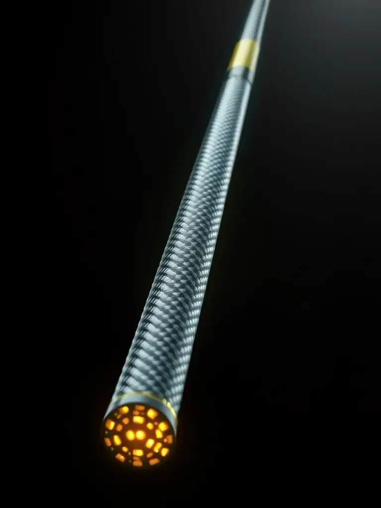 Close-up of a high-performance golf shaft made of carbon fiber, showcasing its sleek design and advanced materials, used in SXY Golf's premium shaft collection.